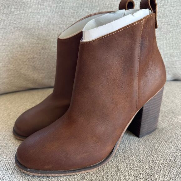 BP Lance Block Heel Bootie Leather Cognac Brown Size 8 - Picture 3 of 7